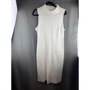 Sharagano Sleeveless Pinstripe Dress White Navy Stripe Nautical Pockets Office 4